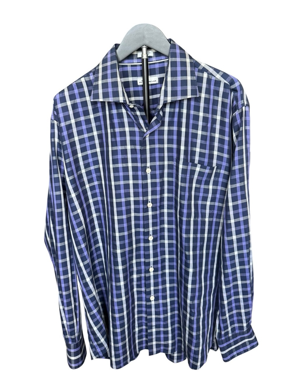 Peter Millar Crown Collection Blue Purple Plaid Button Down Shirt XL Luxury Golf